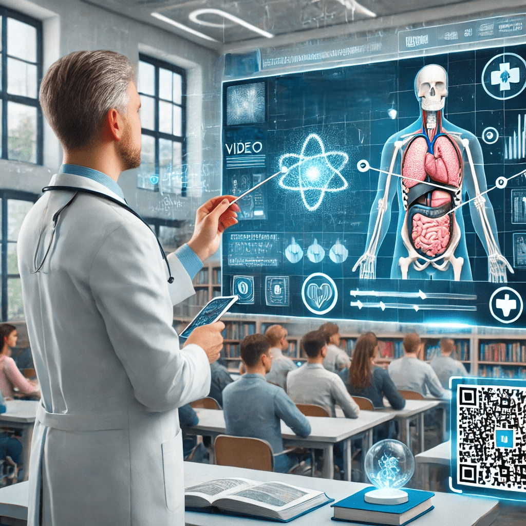 Profesor de medicina utilizando ViTAG para enseñar con videos interactivos