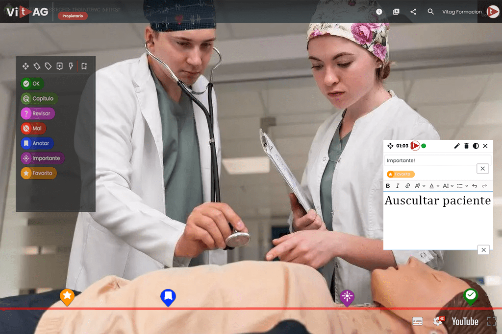 Práctica sanitaria con un maniquí en un vídeo organizado con ViTAG